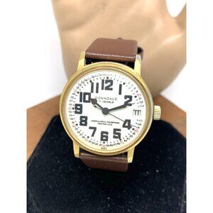 Donnohue Men's Watch Vintage Swiss Hand Wind Eisenstadt MFG Brown Leather 33mm